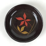 Japanese Lacquered Wooden Small Plate Mamezara Vtg Dish Round Brown Leaves L95