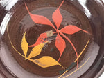 Japanese Lacquered Wooden Small Plate Mamezara Vtg Dish Round Brown Leaves L96