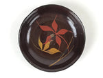 Japanese Lacquered Wooden Small Plate Mamezara Vtg Dish Round Brown Leaves L96