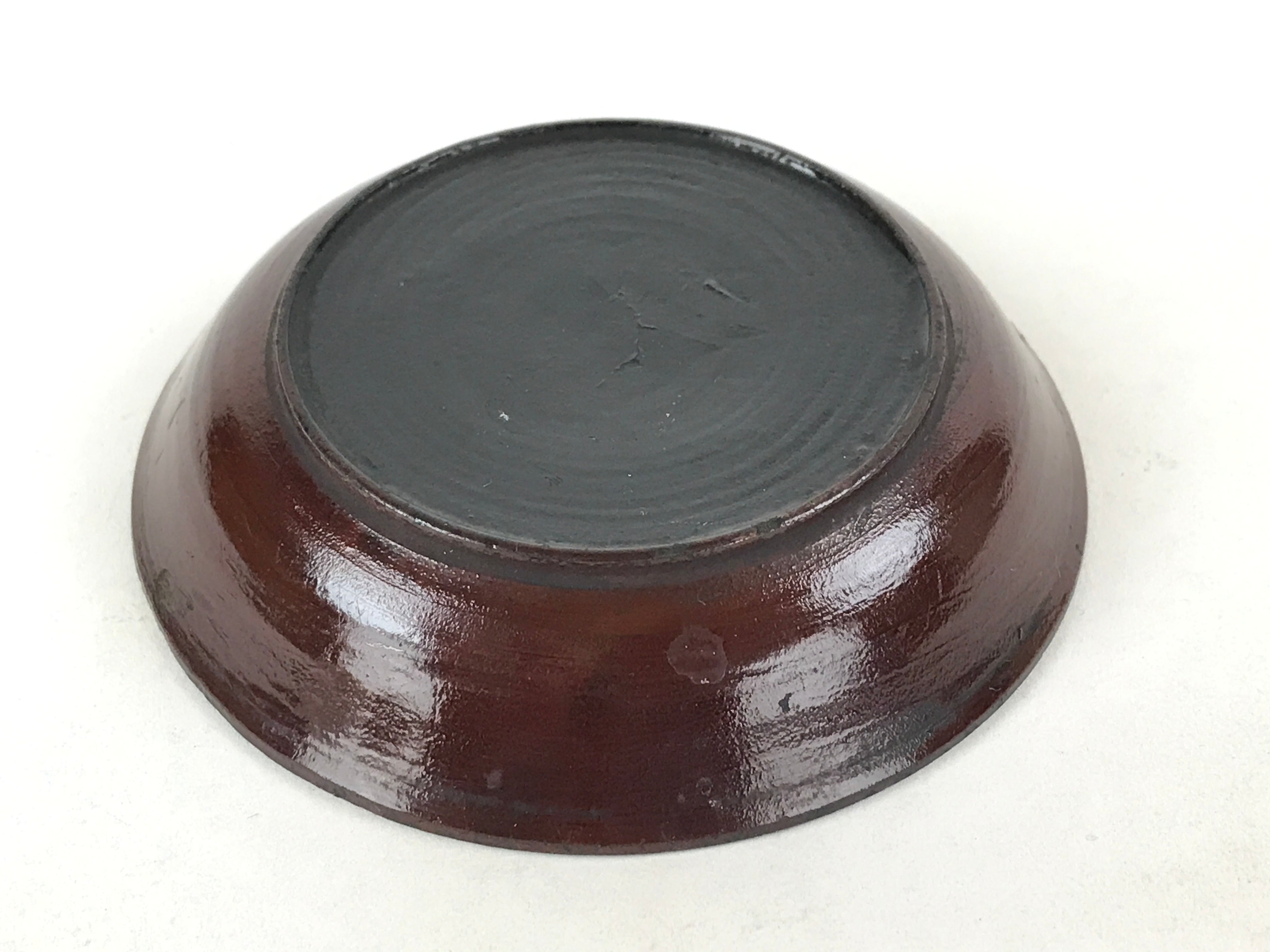 Japanese Lacquered Wooden Small Plate Mamezara Vtg Dish Round Brown Leaves L96