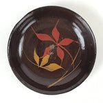 Japanese Lacquered Wooden Small Plate Mamezara Vtg Dish Round Brown Leaves L96