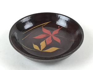 Japanese Lacquered Wooden Small Plate Mamezara Vtg Dish Round Brown Leaves L97