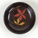 Japanese Lacquered Wooden Small Plate Mamezara Vtg Dish Round Brown Leaves L97