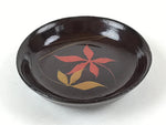 Japanese Lacquered Wooden Small Plate Mamezara Vtg Dish Round Brown Leaves L98