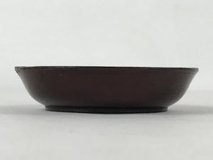 Japanese Lacquered Wooden Small Plate Mamezara Vtg Dish Round Brown Leaves L98