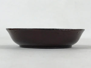 Japanese Lacquered Wooden Small Plate Mamezara Vtg Dish Round Brown Leaves L98