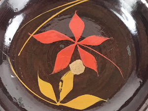 Japanese Lacquered Wooden Small Plate Mamezara Vtg Dish Round Brown Leaves L99