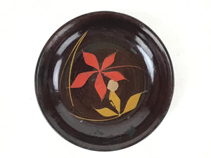 Japanese Lacquered Wooden Small Plate Mamezara Vtg Dish Round Brown Leaves L99