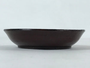 Japanese Lacquered Wooden Small Plate Mamezara Vtg Dish Round Brown Leaves L99