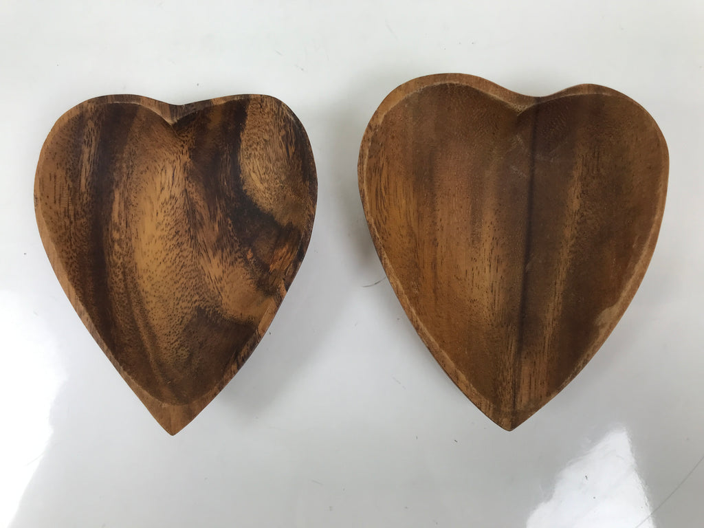 Japanese Lacquered Wooden Small Tray Pair Brown Heart Accessory Plate Bowl L516
