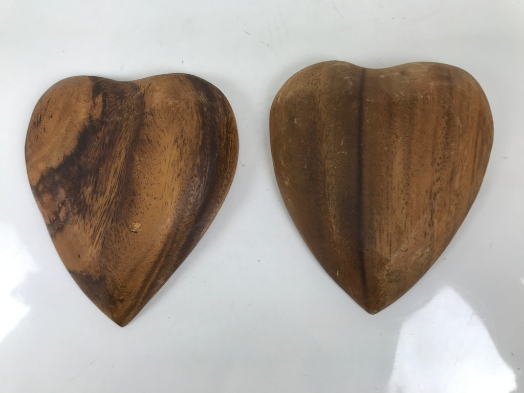Japanese Lacquered Wooden Small Tray Pair Brown Heart Accessory Plate Bowl L516