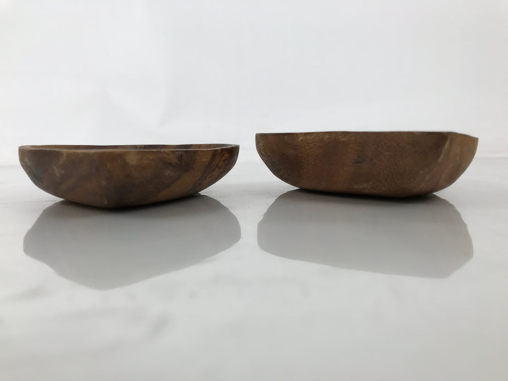 Japanese Lacquered Wooden Small Tray Pair Brown Heart Accessory Plate Bowl L516
