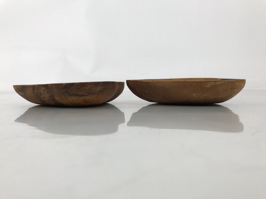 Japanese Lacquered Wooden Small Tray Pair Brown Heart Accessory Plate Bowl L516