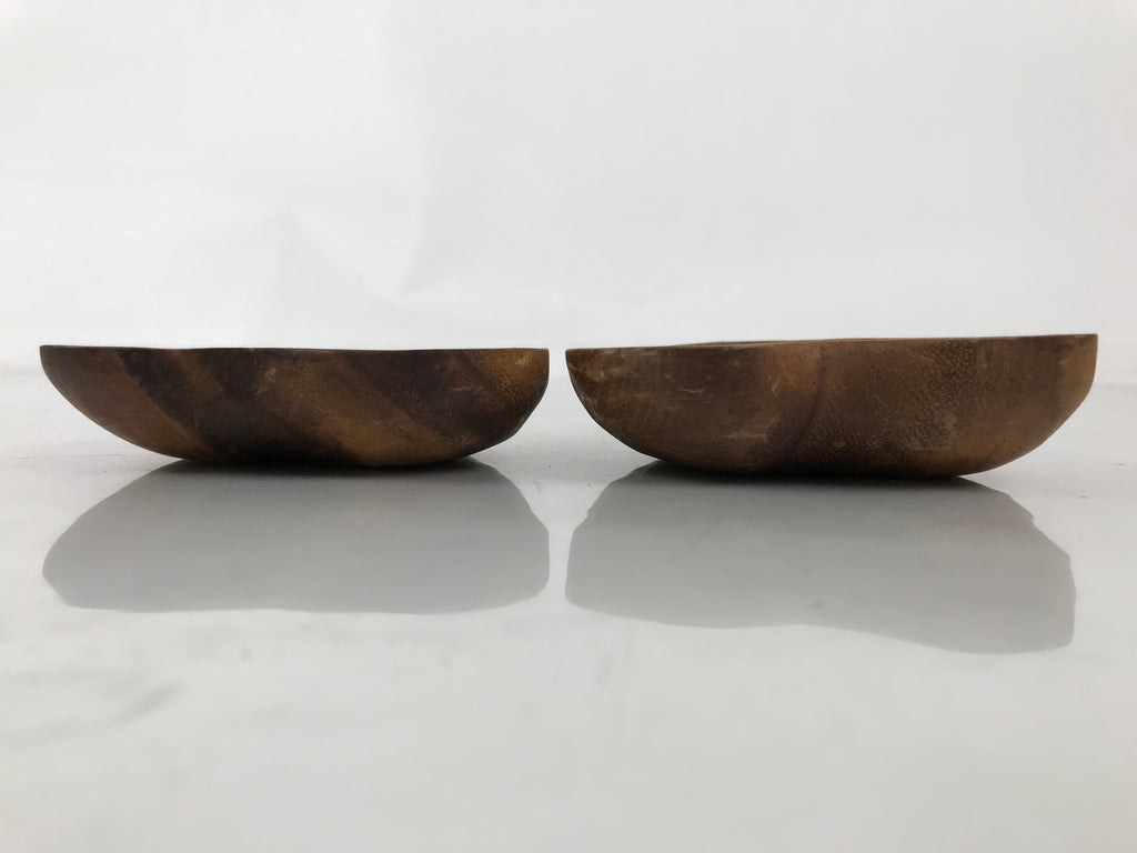 Japanese Lacquered Wooden Small Tray Pair Brown Heart Accessory Plate Bowl L516