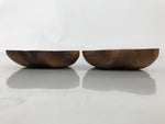 Japanese Lacquered Wooden Small Tray Pair Brown Heart Accessory Plate Bowl L516