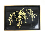 Japanese Lacquered Wooden Small Tray Vtg Obon Makie Gold Cherry Blossoms L442