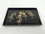 Japanese Lacquered Wooden Small Tray Vtg Obon Makie Gold Cherry Blossoms L442