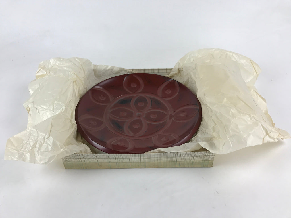 Japanese Lacquered Wooden Snack Bowl Vtg Large Kashiki Round Red UR897