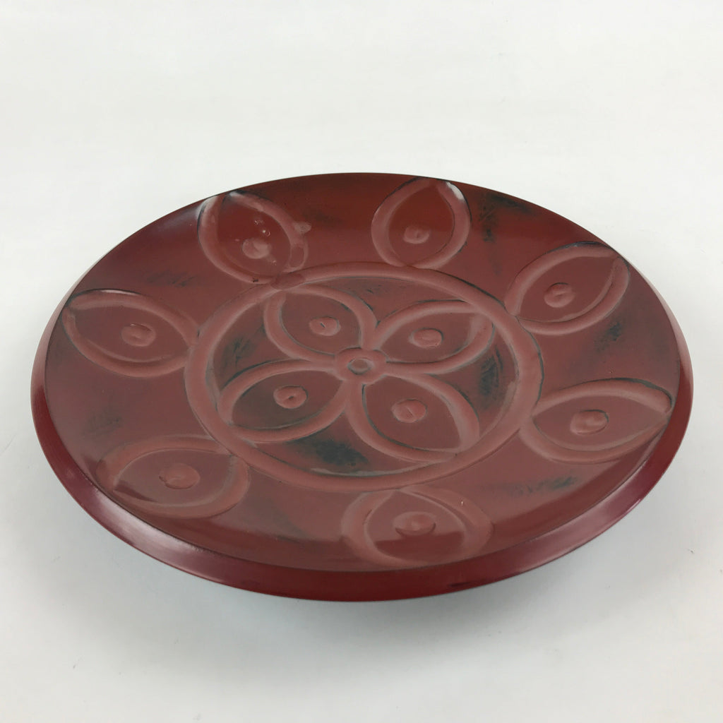 Japanese Lacquered Wooden Snack Bowl Vtg Large Kashiki Round Red UR897