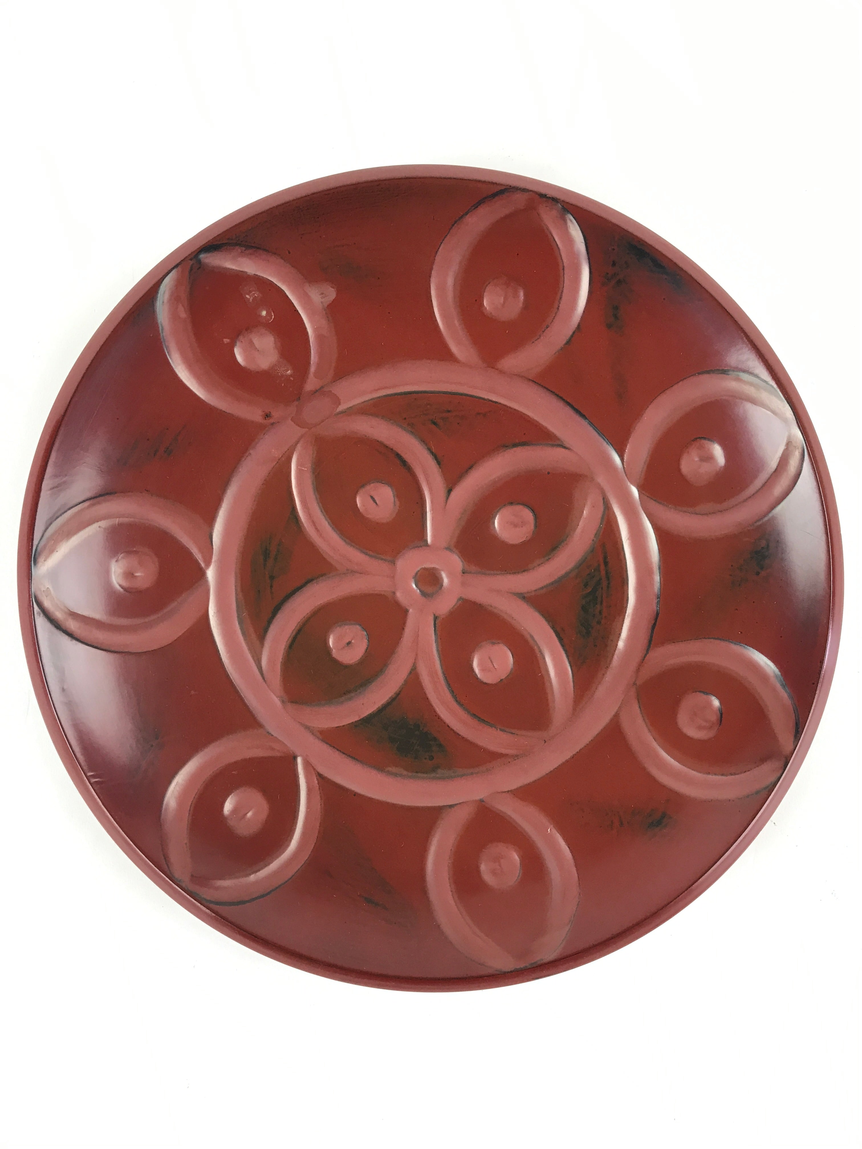 Japanese Lacquered Wooden Snack Bowl Vtg Large Kashiki Round Red UR897