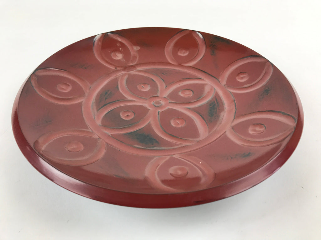 Japanese Lacquered Wooden Snack Bowl Vtg Large Kashiki Round Red UR897