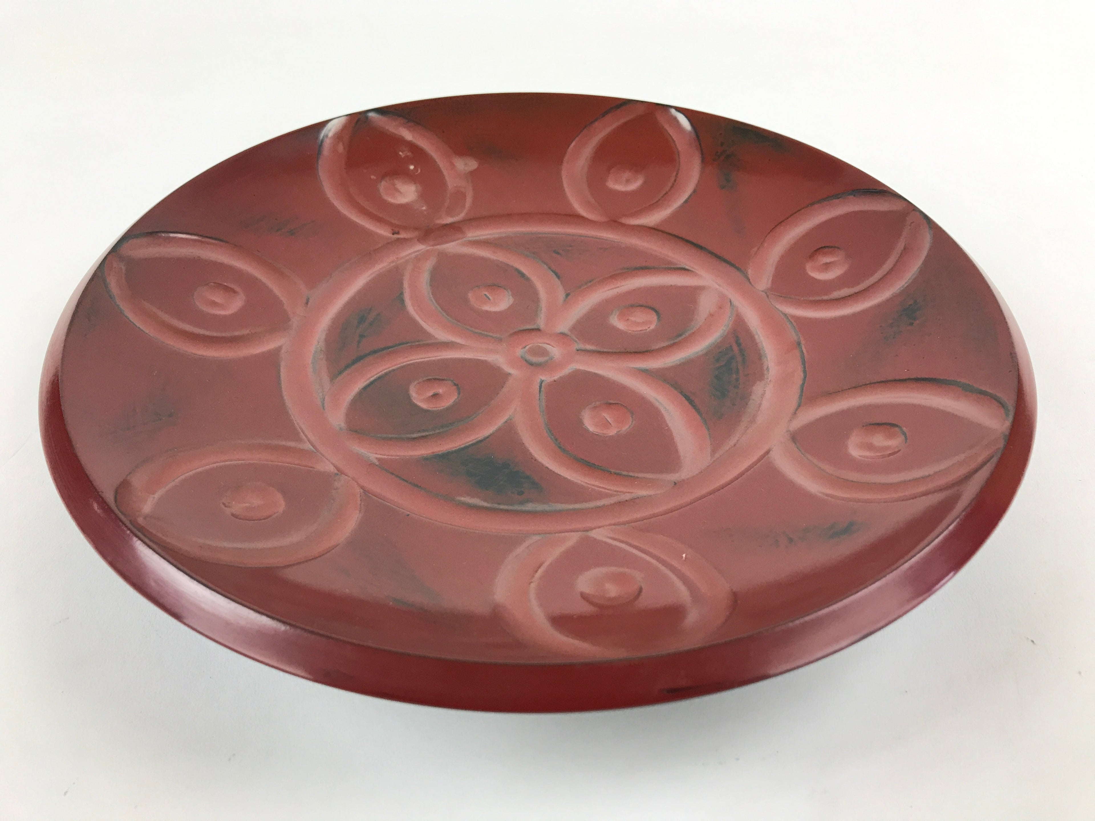 Japanese Lacquered Wooden Snack Bowl Vtg Large Kashiki Round Red UR897