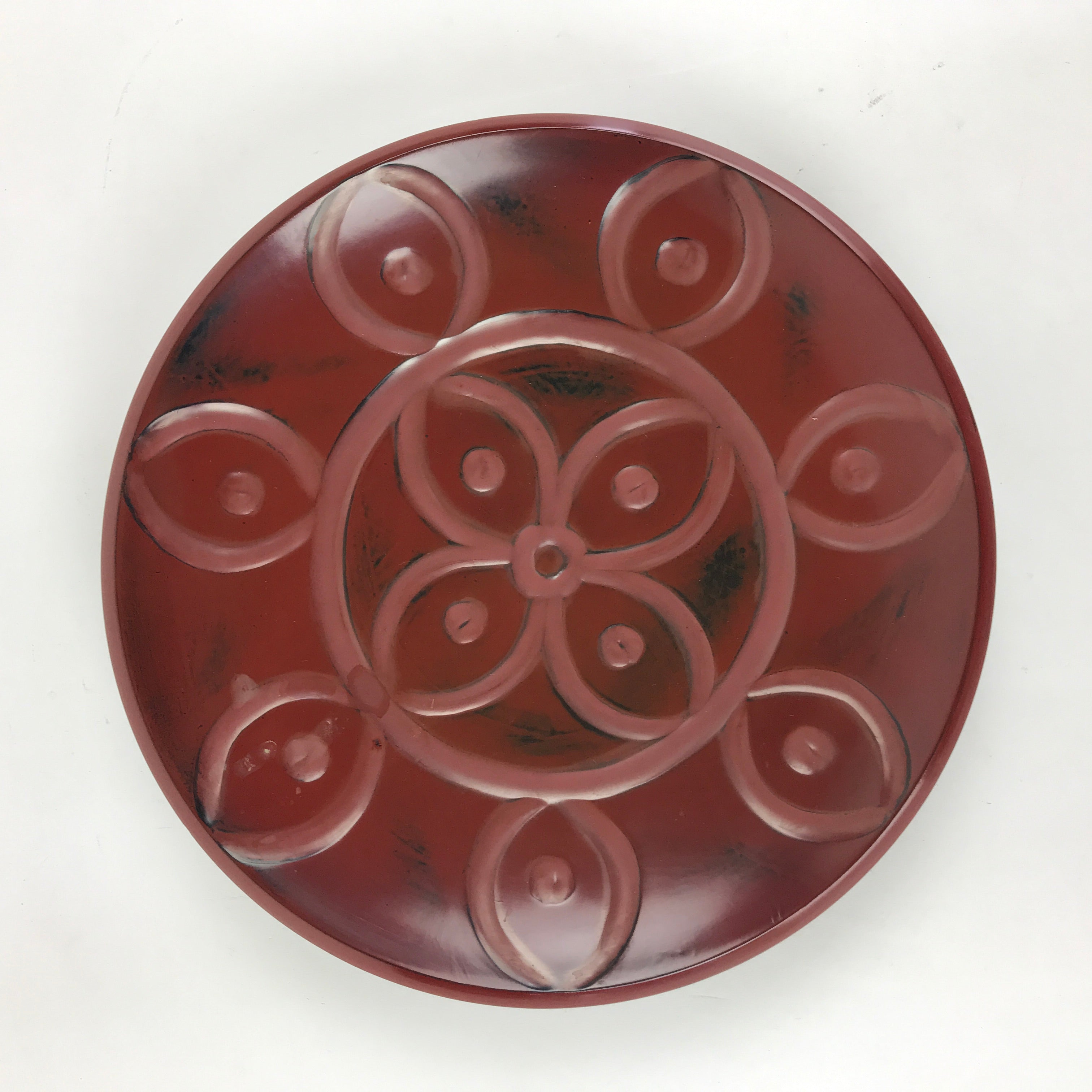 Japanese Lacquered Wooden Snack Bowl Vtg Large Kashiki Round Red UR897