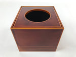 Japanese Lacquered Wooden Tissue Box Vtg Waste Bin Shunkei Nuri Brown LWB90