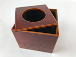 Japanese Lacquered Wooden Tissue Box Vtg Waste Bin Shunkei Nuri Brown LWB90