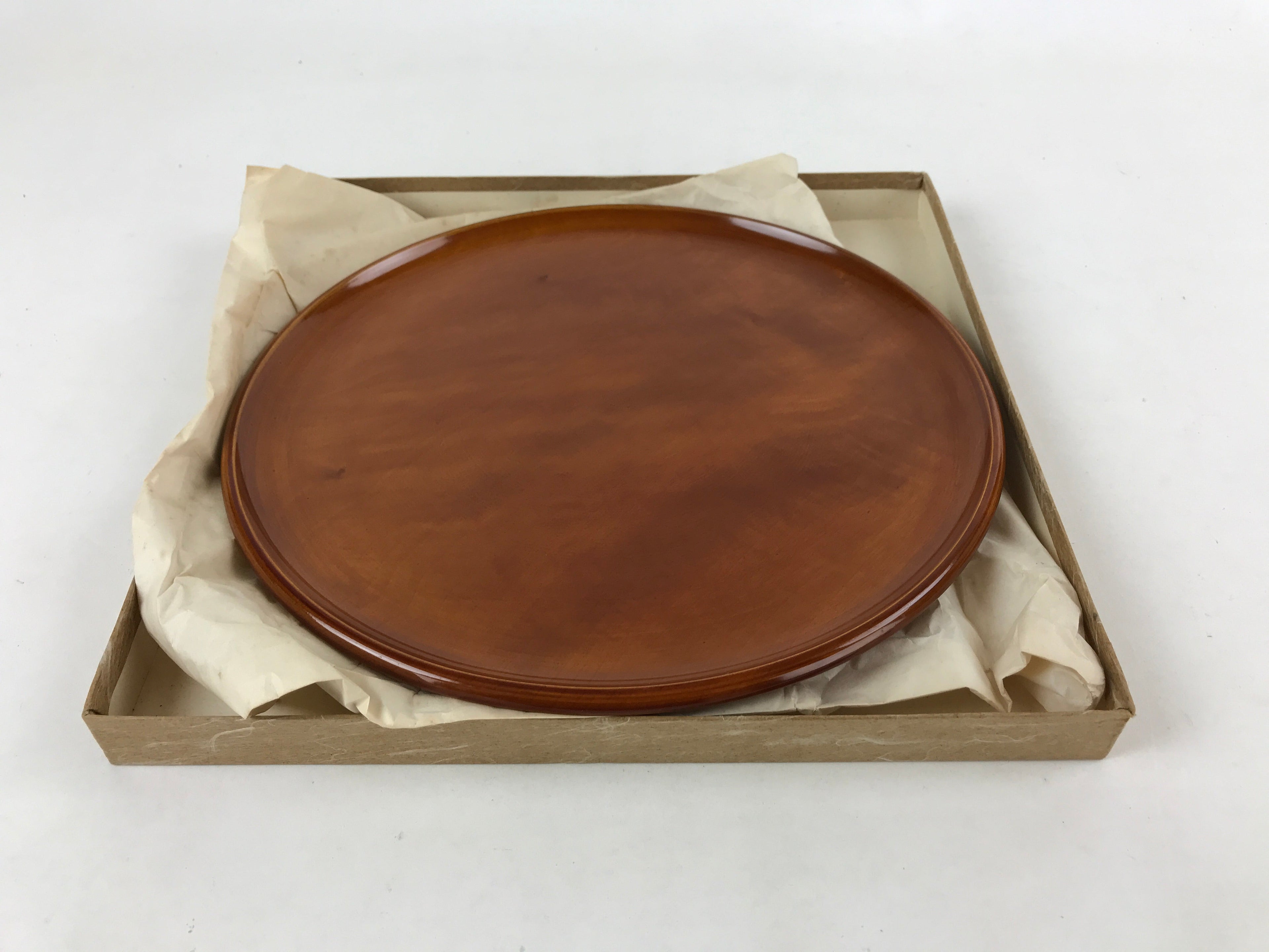 Japanese Lacquered Wooden Tray Vtg Brown Obon Shunkei-Nuri Hida Takayama LWB68