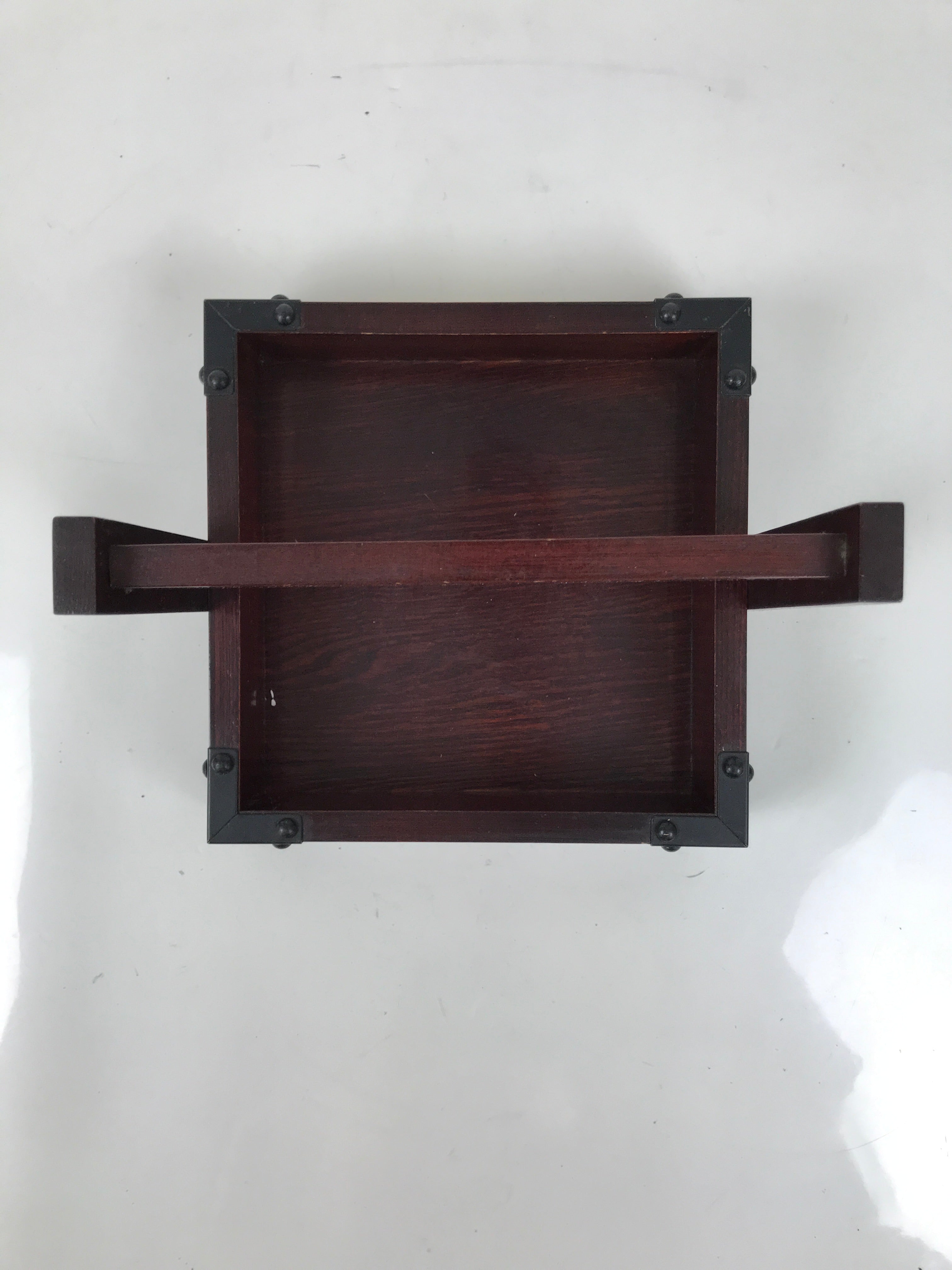 Japanese Lacquered Wooden Tray Vtg Container Square Brown Handle Seasoning L540
