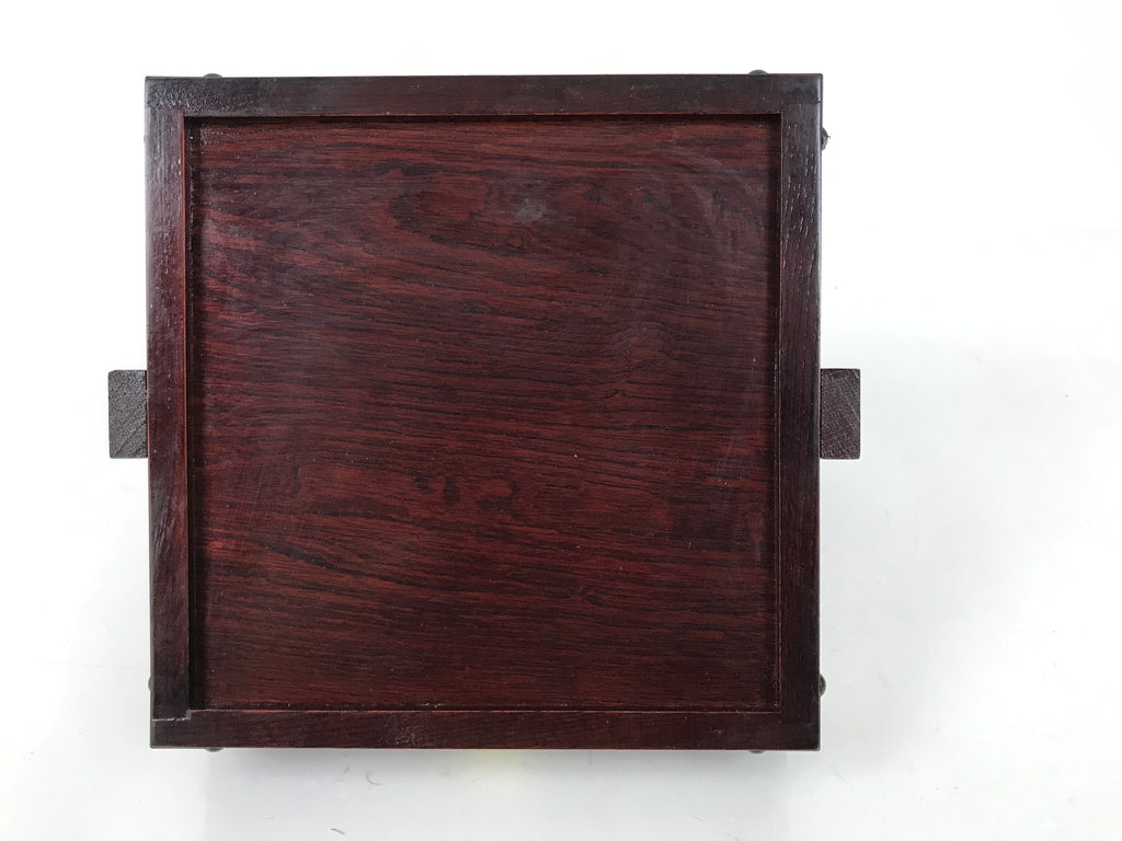 Japanese Lacquered Wooden Tray Vtg Container Square Brown Handle Seasoning L540