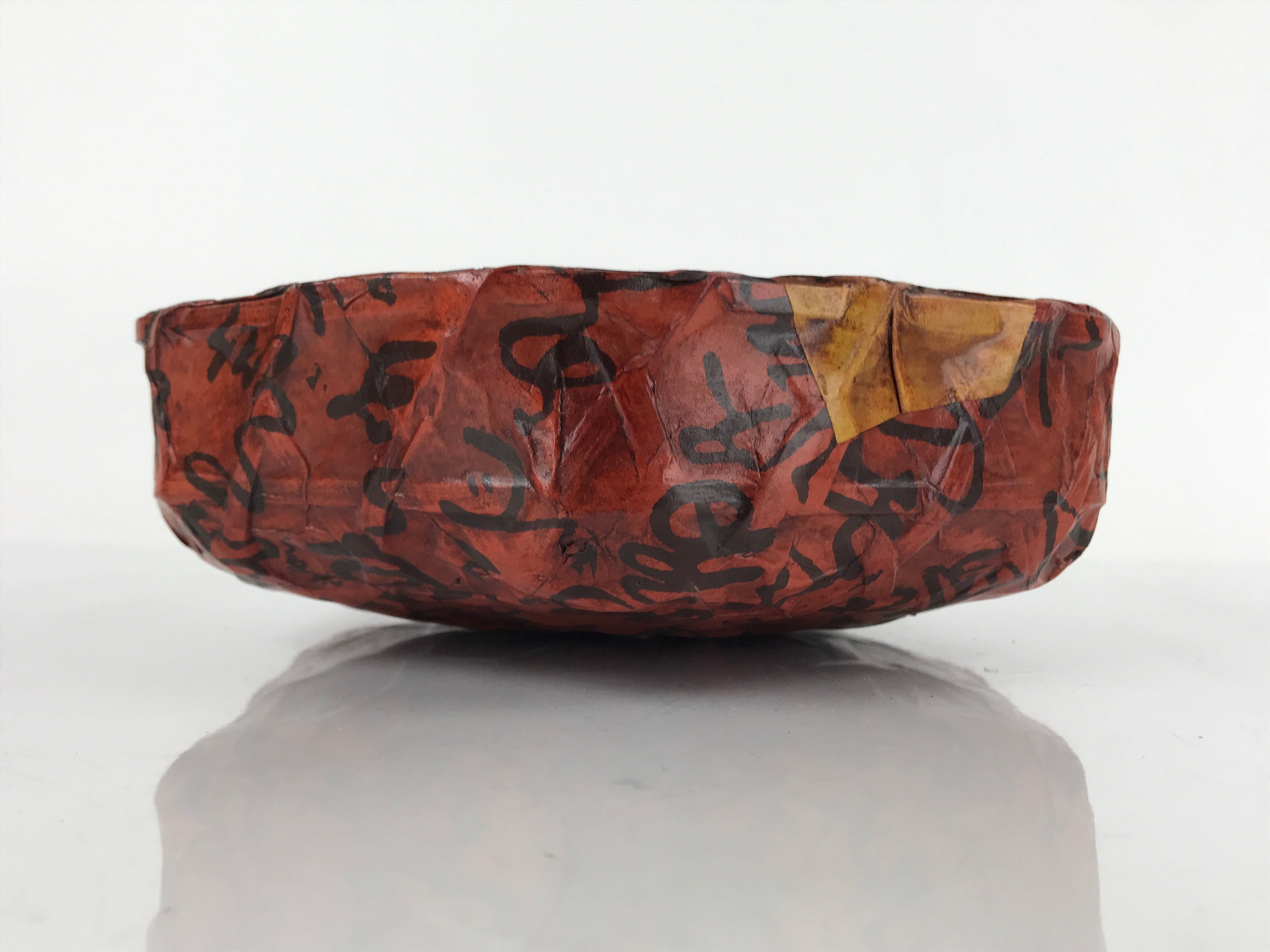 Japanese Lacquered Woven Bamboo Ikkanbari Snack Bowl Vtg Black Kanji Red L138