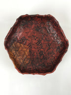 Japanese Lacquered Woven Bamboo Ikkanbari Snack Bowl Vtg Black Kanji Red L138