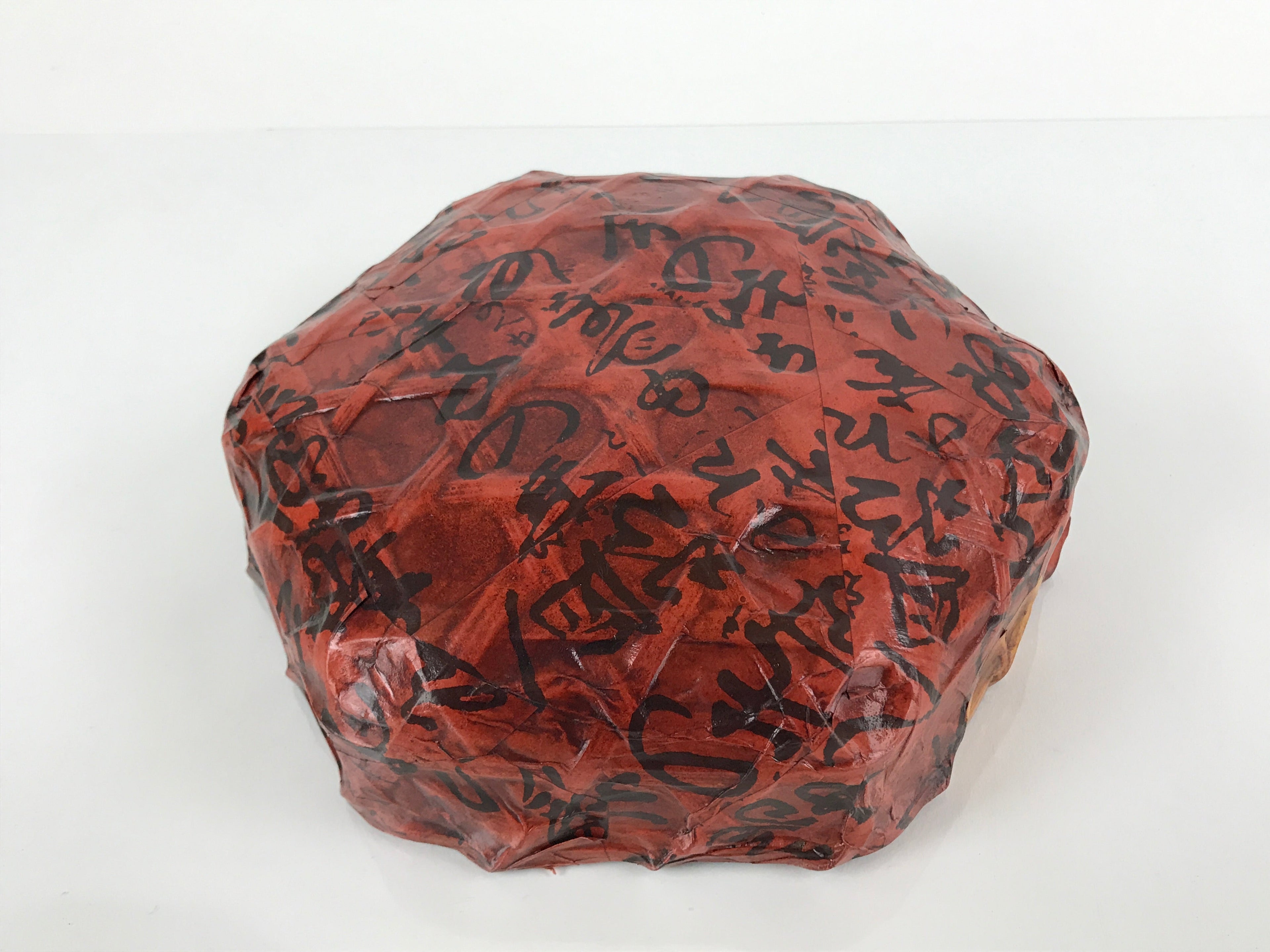 Japanese Lacquered Woven Bamboo Ikkanbari Snack Bowl Vtg Black Kanji Red L138