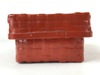 Japanese Lacquered Woven Bamboo Rantai Lidded Box Vtg Washi Paper Lined Red L116