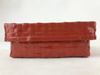 Japanese Lacquered Woven Bamboo Rantai Lidded Box Vtg Washi Paper Lined Red L116