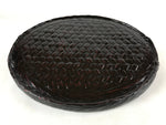 Japanese Lacquered Woven Bamboo Rantai Serving Tray Vtg Obon Oval Black Red L119