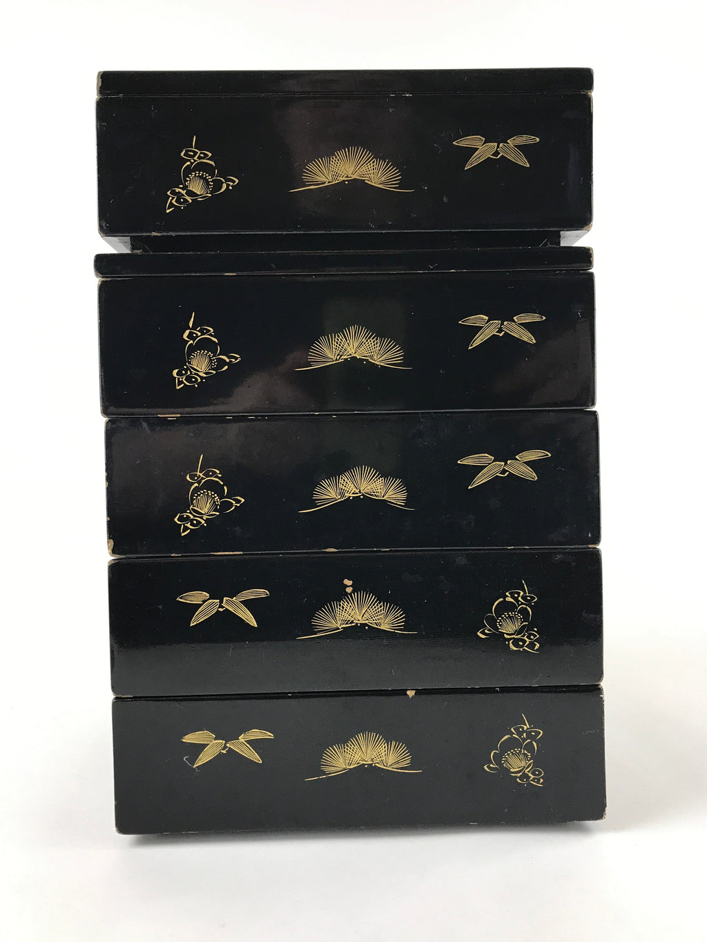 Japanese Lacquerware Bento Boxes 5 Tiers 2 Lids Vtg Wood Storage Box Makie LWB61