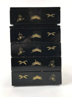 Japanese Lacquerware Bento Boxes 5 Tiers 2 Lids Vtg Wood Storage Box Makie LWB61