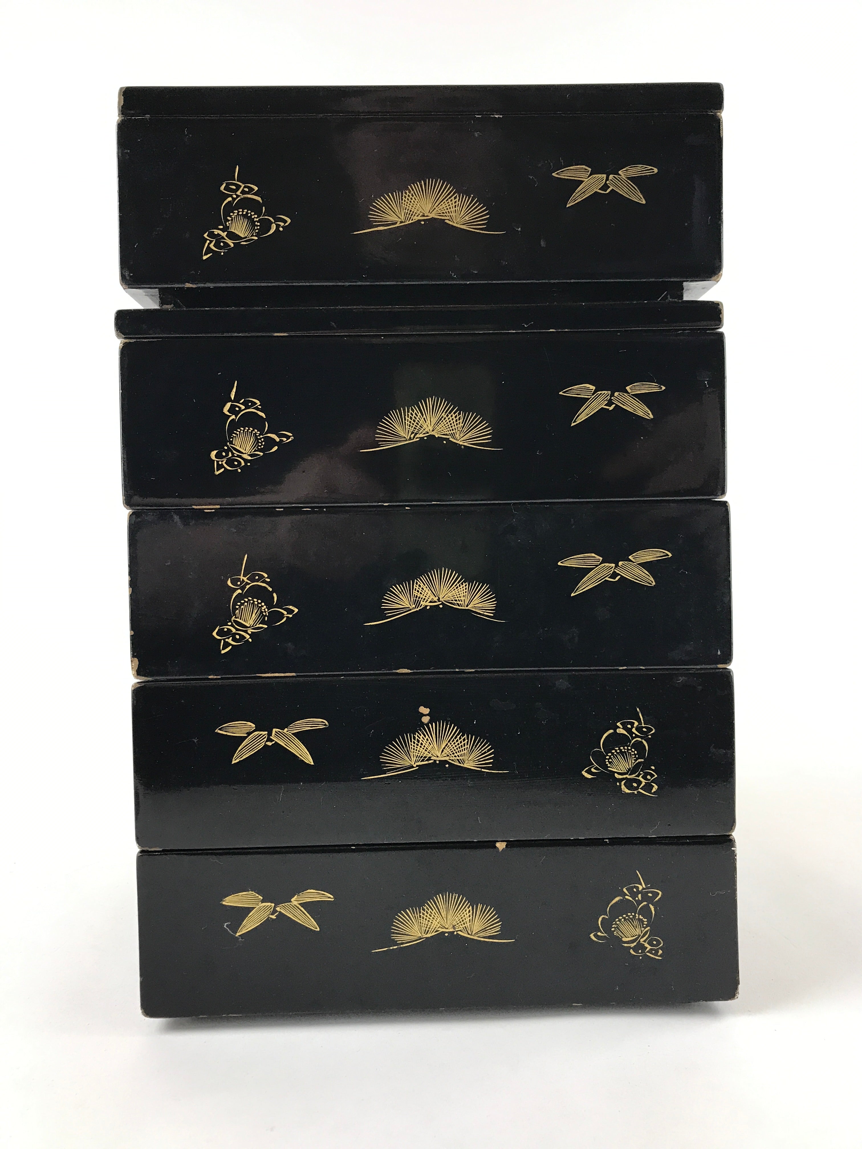 Japanese Lacquerware Bento Boxes 5 Tiers 2 Lids Vtg Wood Storage Box Makie LWB61