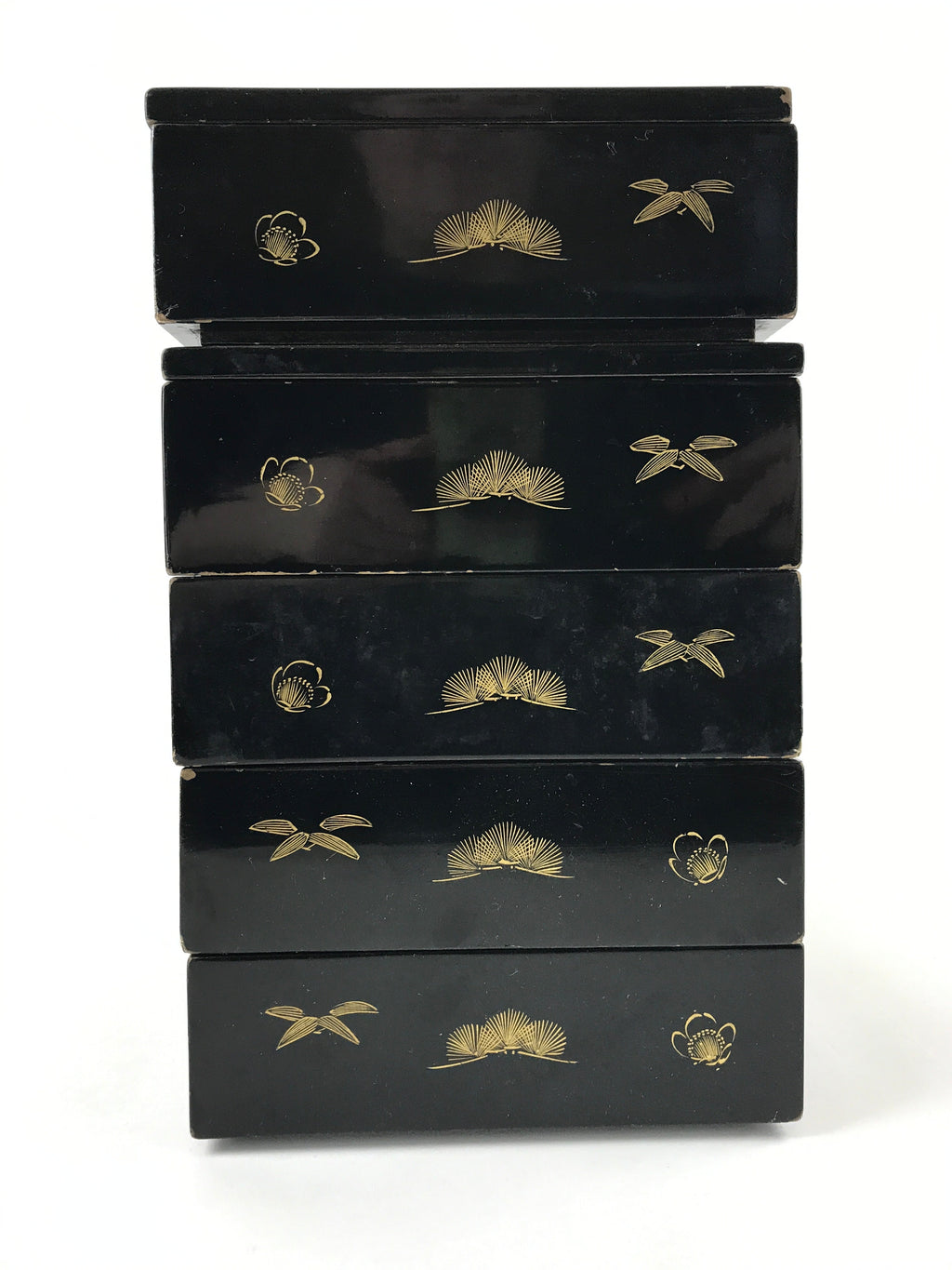 Japanese Lacquerware Bento Boxes 5 Tiers 2 Lids Vtg Wood Storage Box Makie LWB61