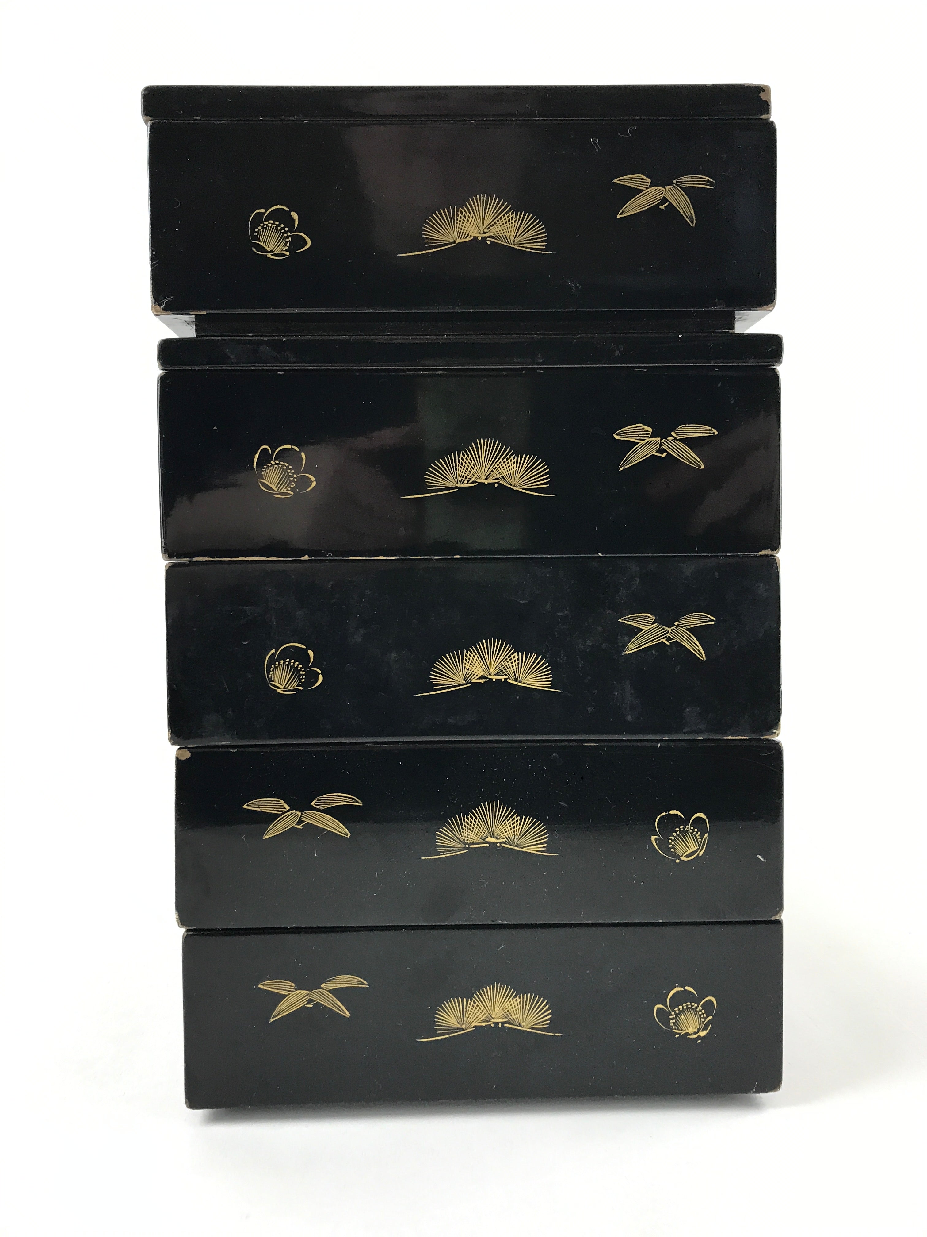 Japanese Lacquerware Bento Boxes 5 Tiers 2 Lids Vtg Wood Storage Box Makie LWB61
