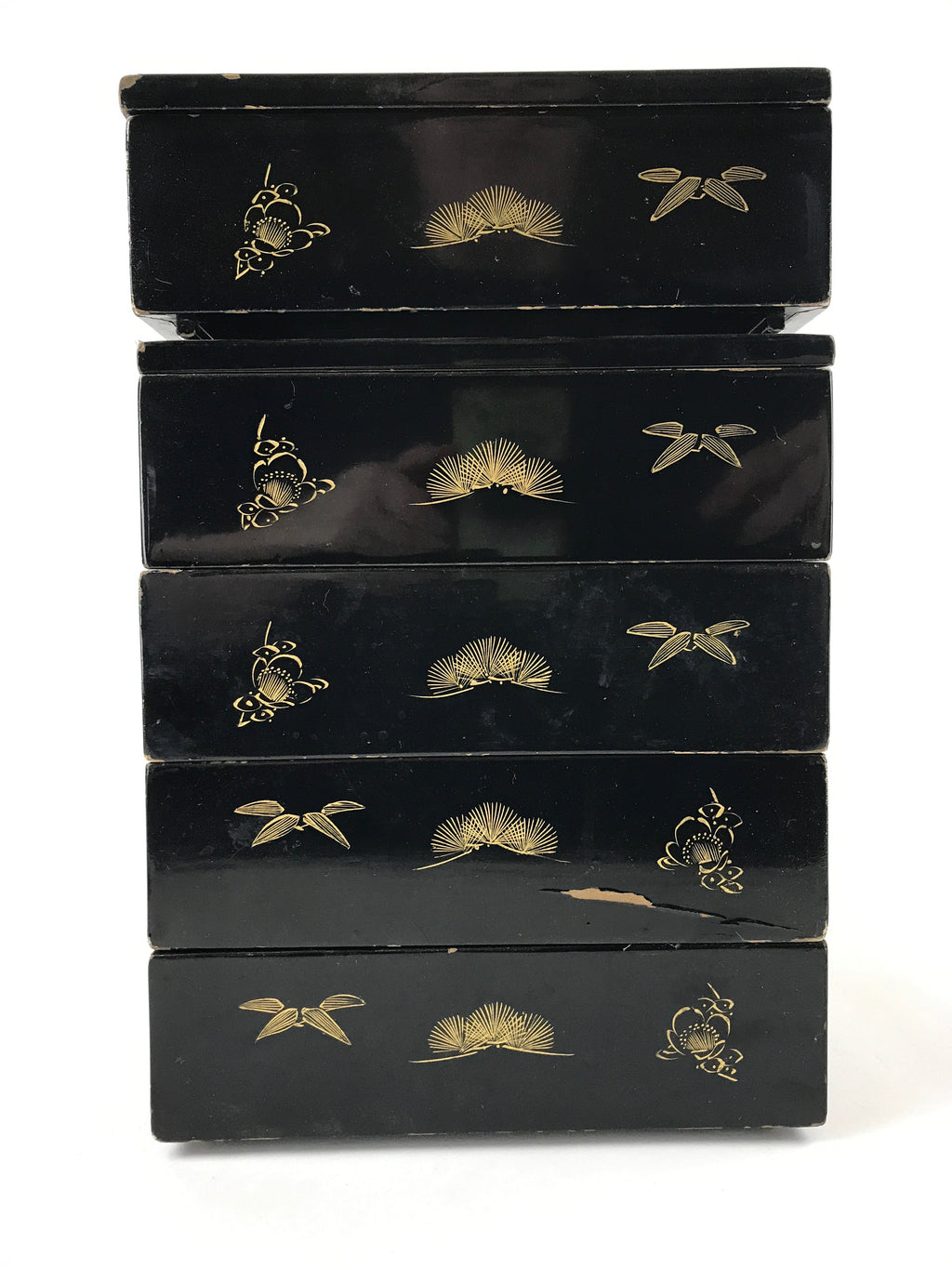 Japanese Lacquerware Bento Boxes 5 Tiers 2 Lids Vtg Wood Storage Box Makie LWB61