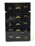 Japanese Lacquerware Bento Boxes 5 Tiers 2 Lids Vtg Wood Storage Box Makie LWB61