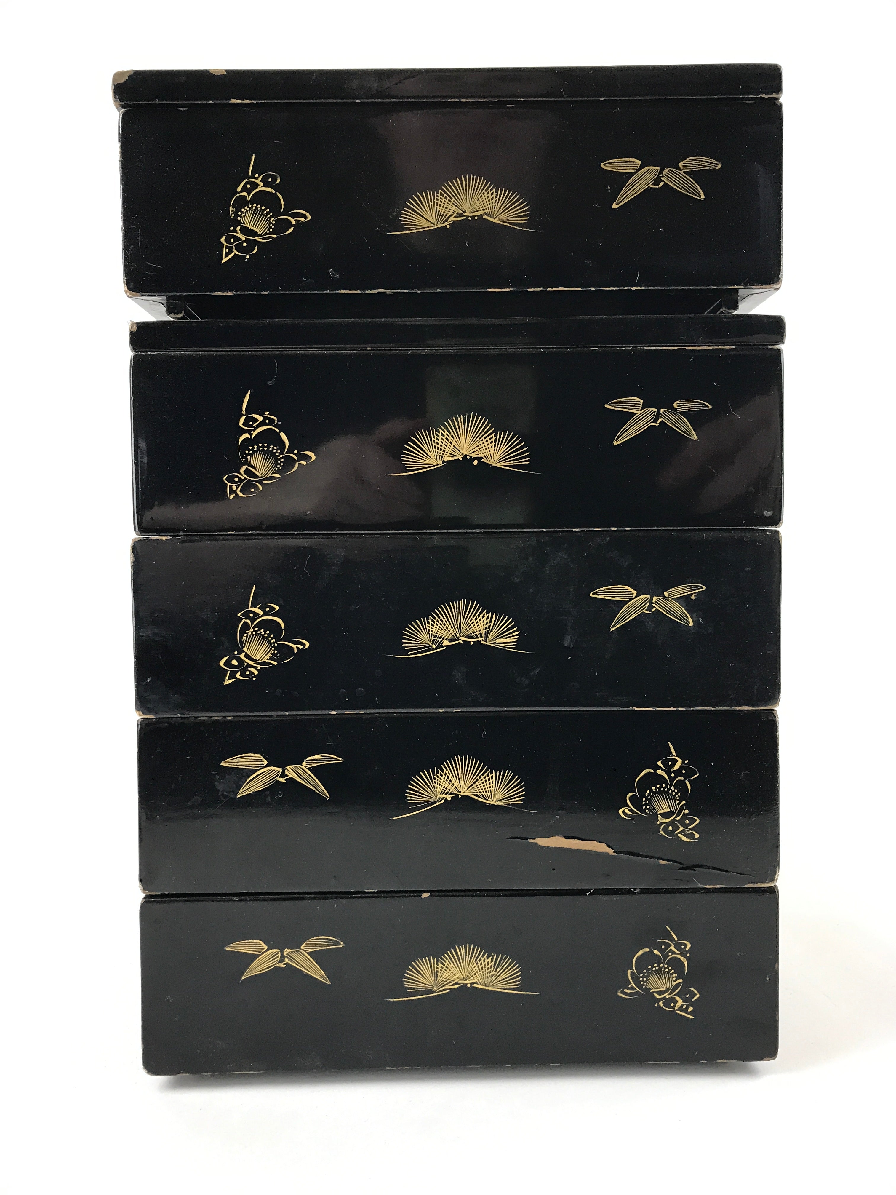 Japanese Lacquerware Bento Boxes 5 Tiers 2 Lids Vtg Wood Storage Box Makie LWB61