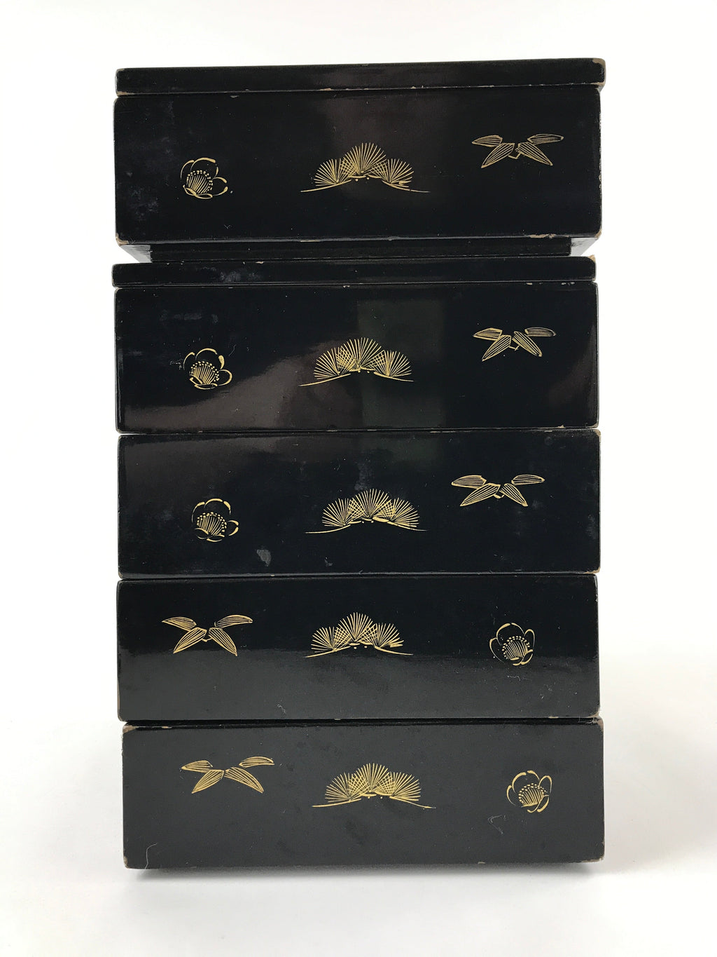 Japanese Lacquerware Bento Boxes 5 Tiers 2 Lids Vtg Wood Storage Box Makie LWB61