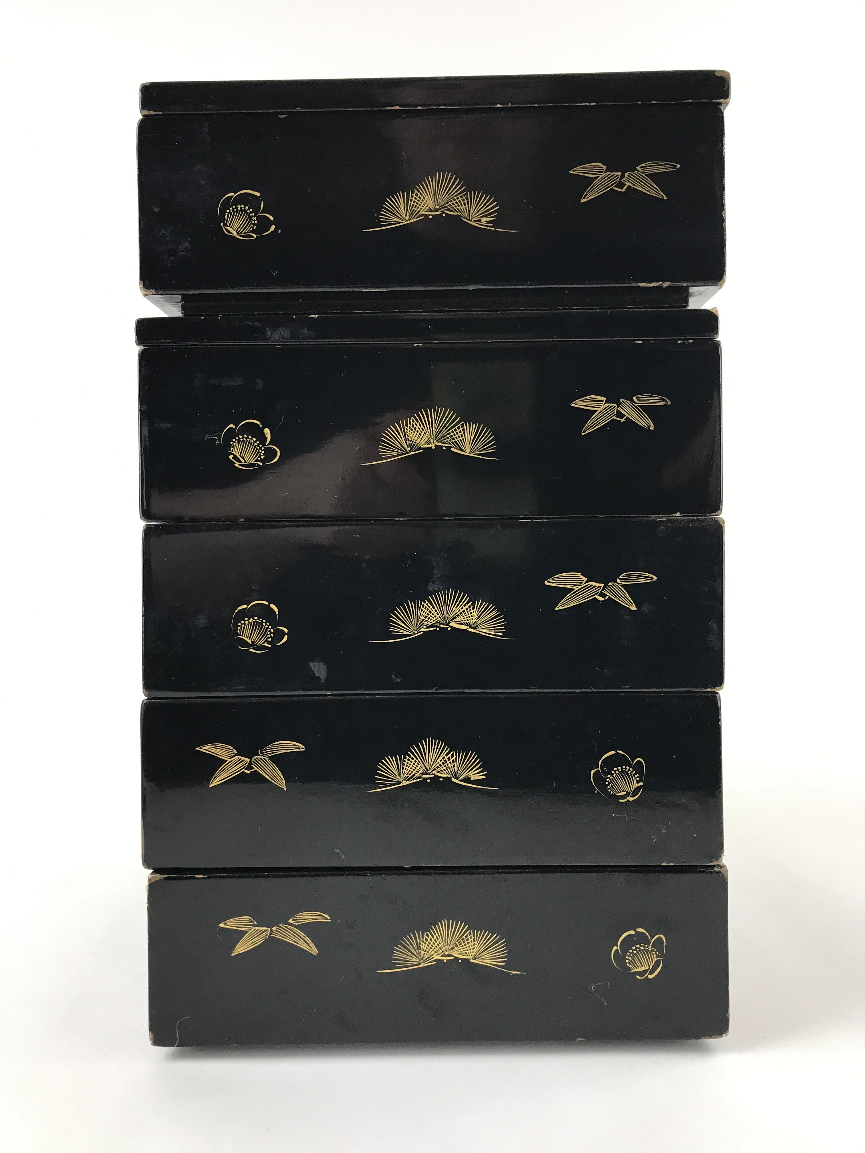Japanese Lacquerware Bento Boxes 5 Tiers 2 Lids Vtg Wood Storage Box Makie LWB61