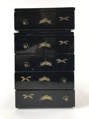Japanese Lacquerware Bento Boxes 5 Tiers 2 Lids Vtg Wood Storage Box Makie LWB61