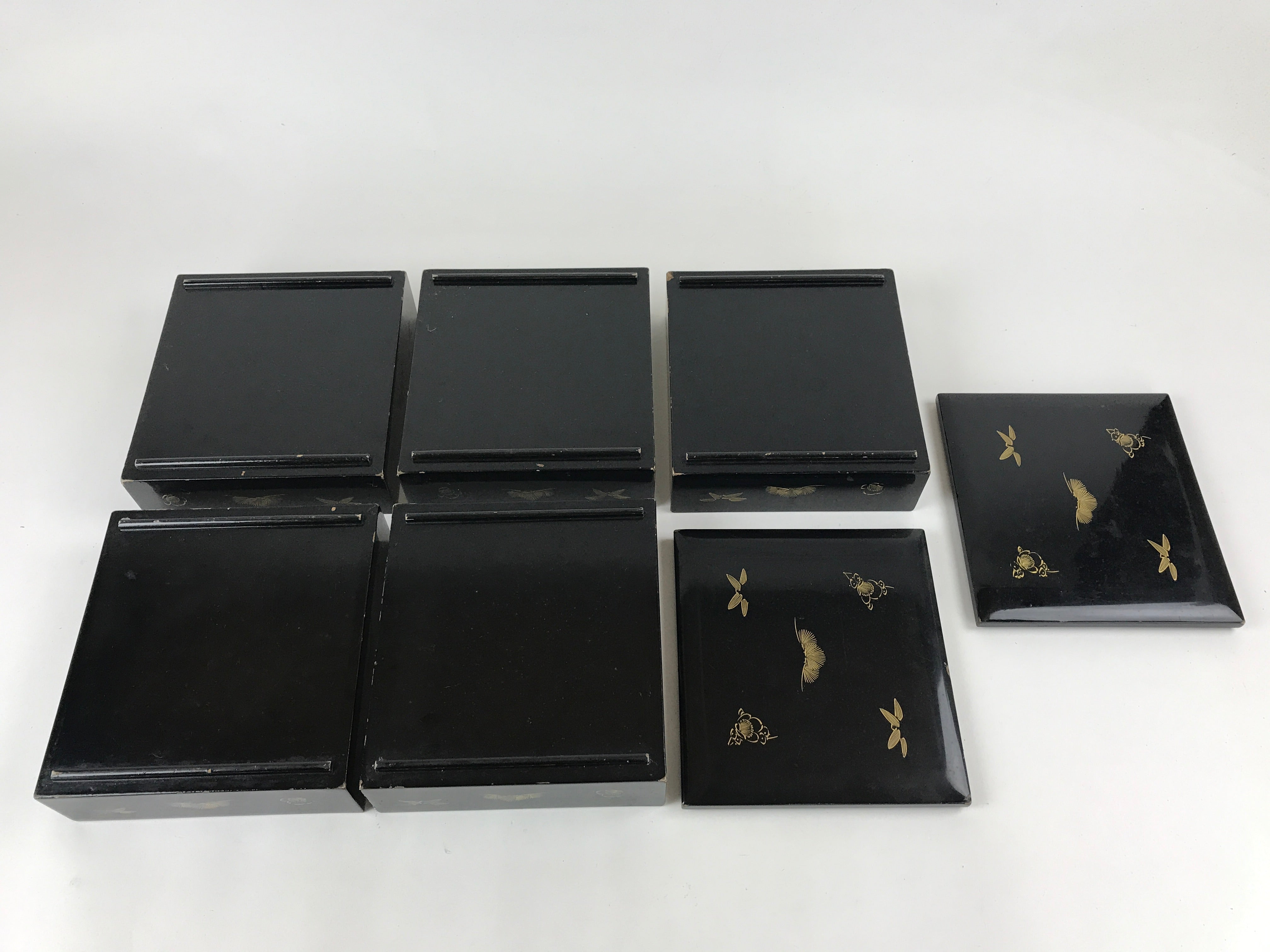 Japanese Lacquerware Bento Boxes 5 Tiers 2 Lids Vtg Wood Storage Box Makie LWB61